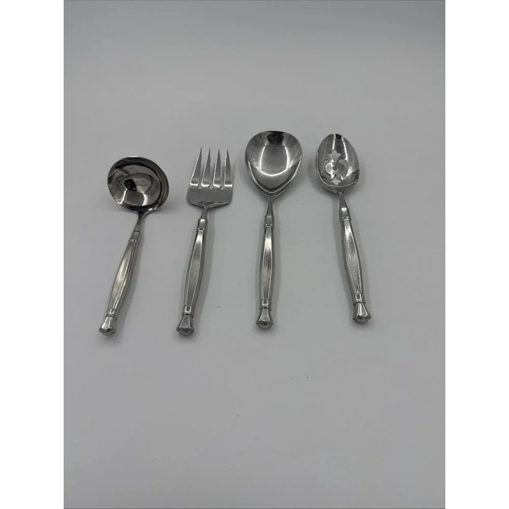 4 Serving Pieces Oneida Act 1 Cube Stainless Flatware Fork Spoons Ladle